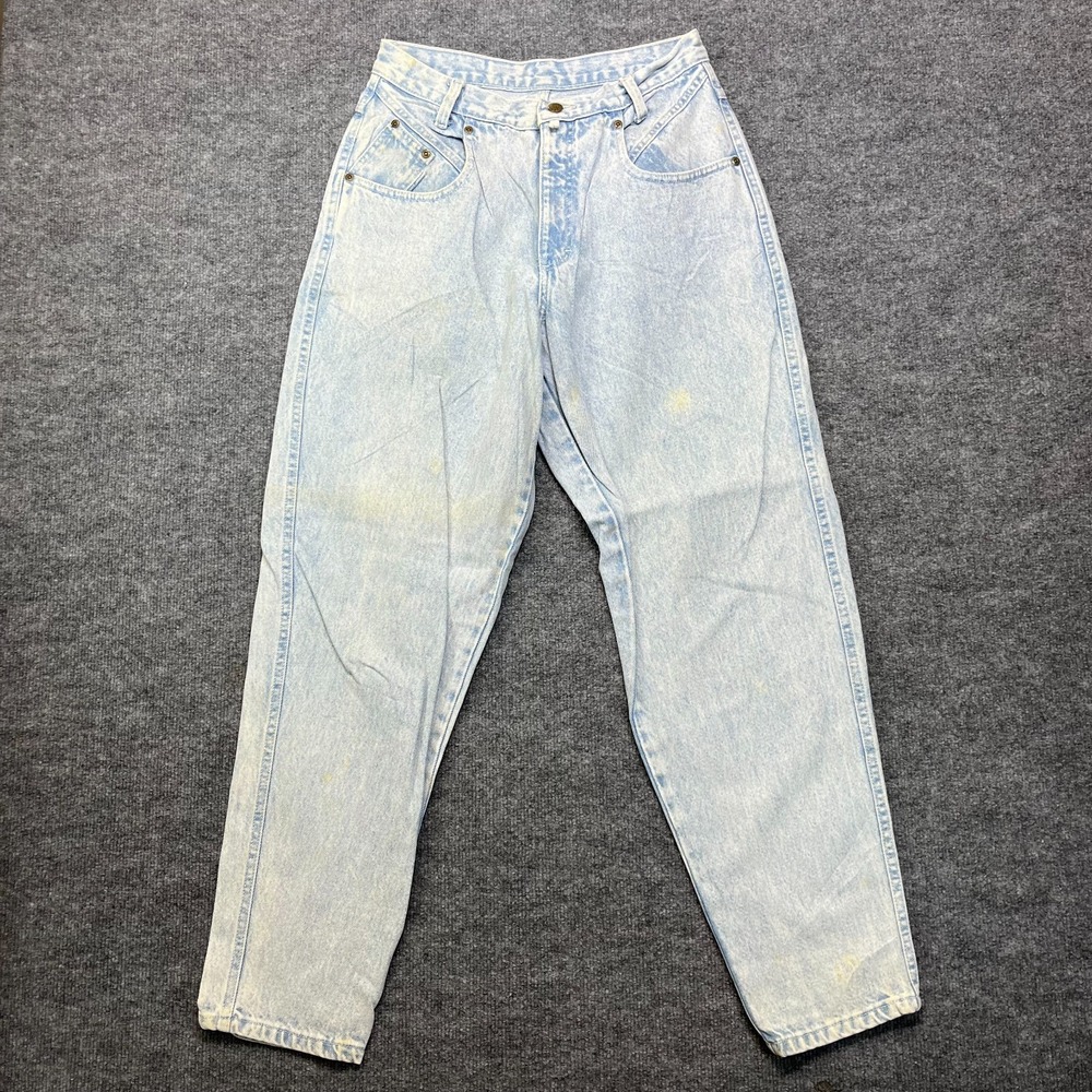 Vintage Zena Tapered Jeans Women's Light Blue Acid Wash Pockets Zip Fly - 28X30